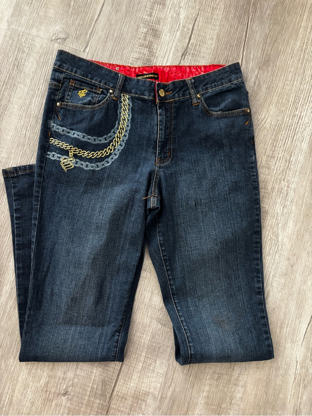 VTG Rocawear label flame pocket blue Jean size 14 EUC